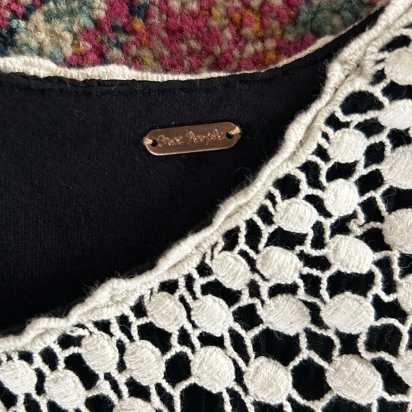 Free People | Womens Black Mini Dress Cream Crochet Peter Pan Collar Open Back M - Picture 15 of 16